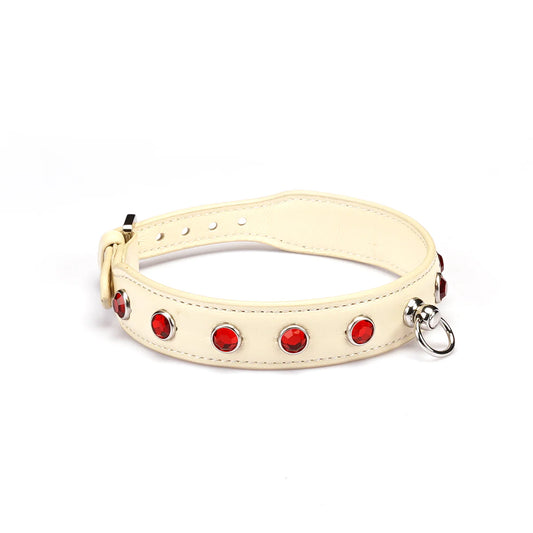 LIEBE SEELE PREMIUM LEDER CHOKER MIT DIAMANTEN ELFENBEIN WEISS