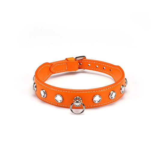 LIEBE SEELE PREMIUM LEDER CHOKER MIT DIAMANTEN ORANGE