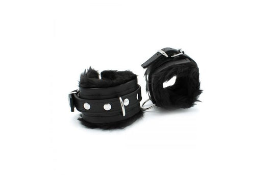 Fluffy Inside Black Leather Handcuffs