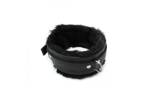 Fluffy Inside Black Leather Collar