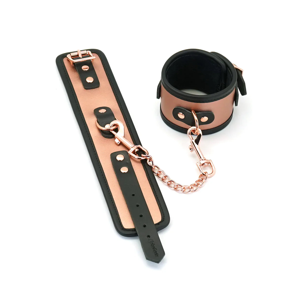 ROSE GOLD MEMORY: KNÖCHELMANSCHETTEN AUS LEDER MIT KUNSTPELZFUTTER