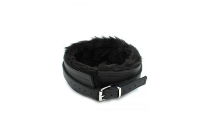 Fluffy Inside Black Leather Collar