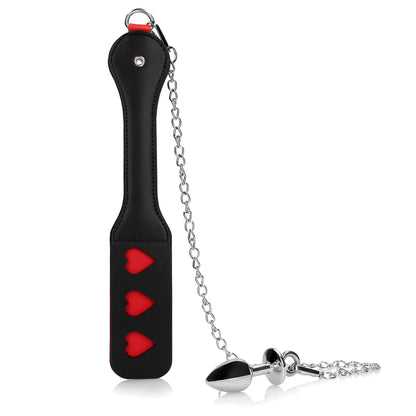 Hearts Paddle with Metal Anal Plug - Black