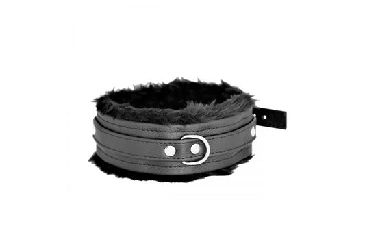 Fluffy Inside Black Leather Collar