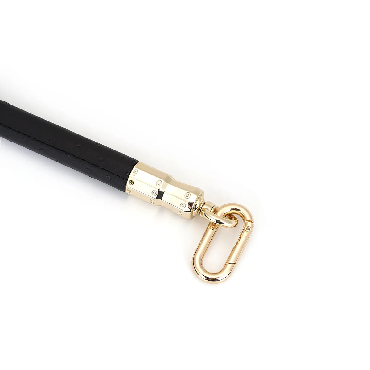 DEMON'S KISS: SCHWARZER LEDERBESCHICHTETER SPREADER-BAR MIT STRAUSSENHAUTMUSTER