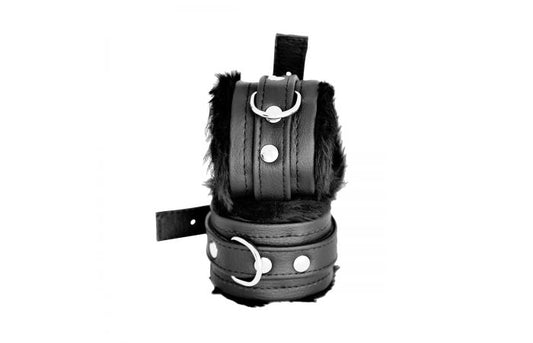 Fluffy Inside Black Leather Handcuffs