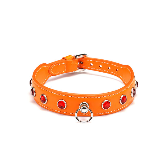 LIEBE SEELE PREMIUM LEDER CHOKER MIT DIAMANTEN ORANGE
