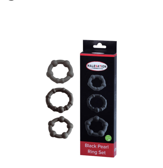MALESATION Black Pearl Ring Set