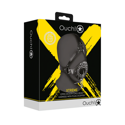 Ouch ! Offener Mund Gag Kopf Harness mit Stecker Stopper