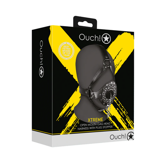 Ouch ! Offener Mund Gag Kopf Harness mit Stecker Stopper