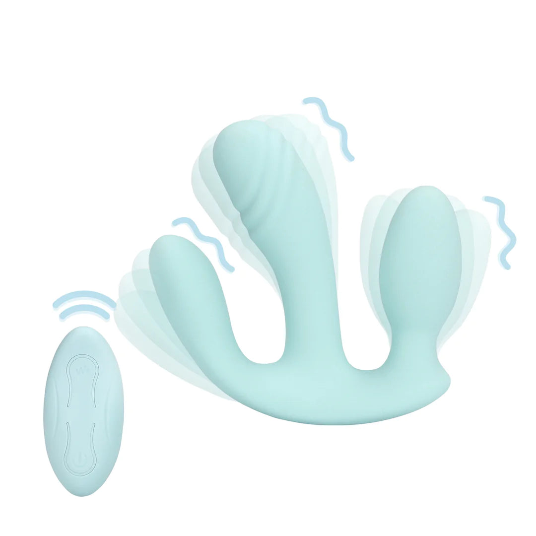 Loveline Three-In-One Liquid Silicone Vibrator - Breezy Blue