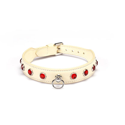 LIEBE SEELE PREMIUM LEDER CHOKER MIT DIAMANTEN ELFENBEIN WEISS
