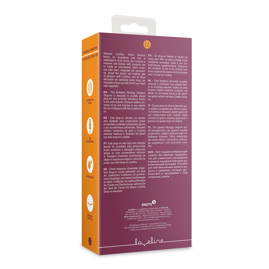 Loveline Biegbarer vibrierender trägerloser Strap-on - Merlot Grape