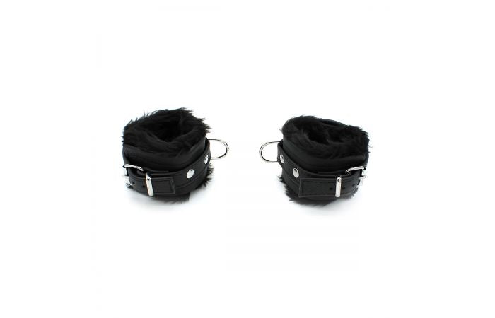 Fluffy Inside Black Leather Handcuffs