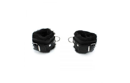 Fluffy Inside Black Leather Handcuffs