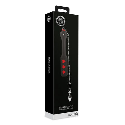 Hearts Paddle with Metal Anal Plug - Black
