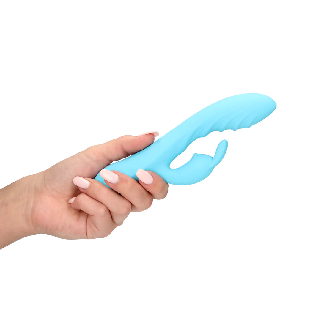 Loveline Gerippter ultraweicher Silikon-Kaninchen-Vibrator - Glacial Blue